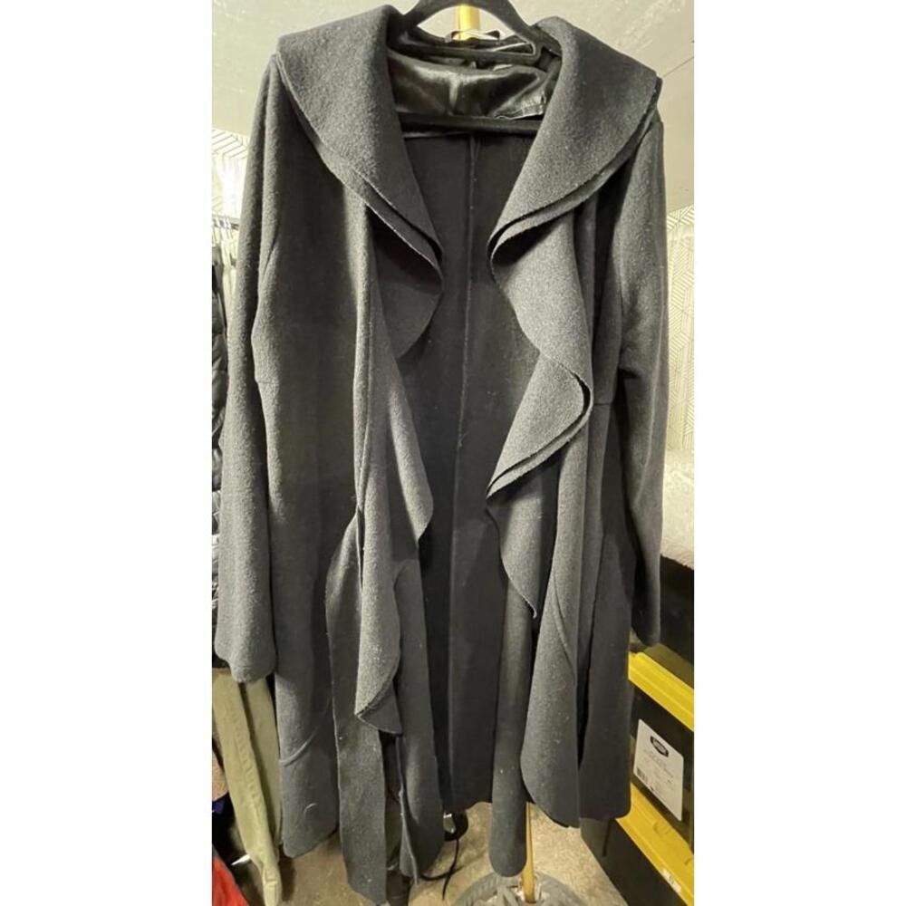 Katherine Barclay 82% Wool Black Ruffled Cardigan Size XL